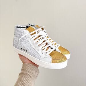 P448 Palm High Top Lace Up Round Toe Sneakers White/Gold 37